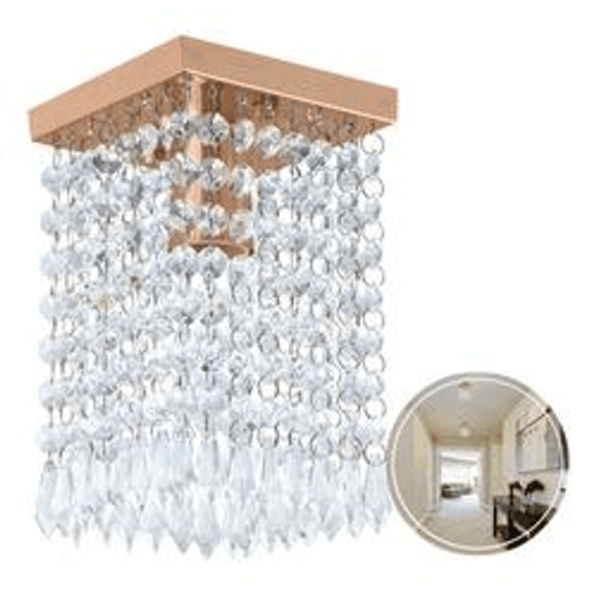 Lustre Clearcrilic Aurora De Cristal Acrilico Quadrado Cobre