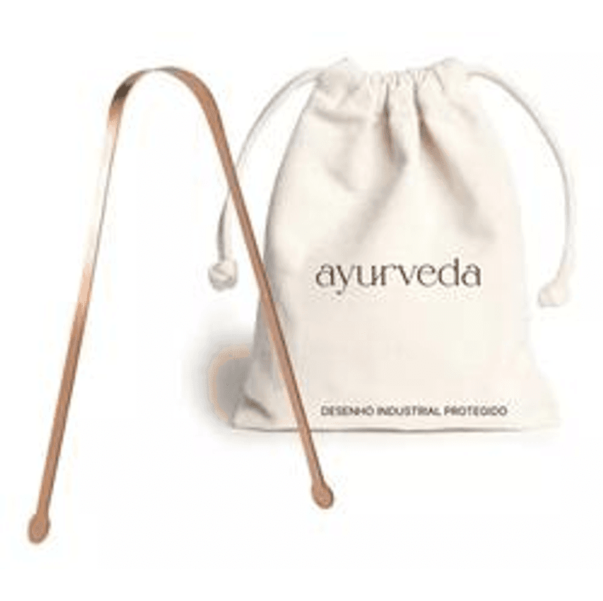 Raspador de Lingua Cobre Saquinho Algodao Ayurveda Desenho exclusivo