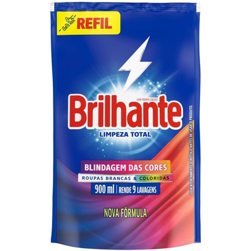 Sabão Liquido Brilhante Limpeza Total Refil 900 Ml, Brilhante