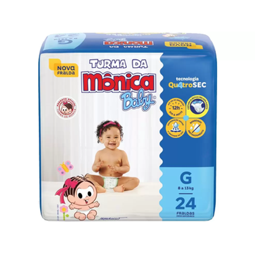 Fralda Turma da Mônica Baby Tam. G 7 a 11kg - 24 Unidades