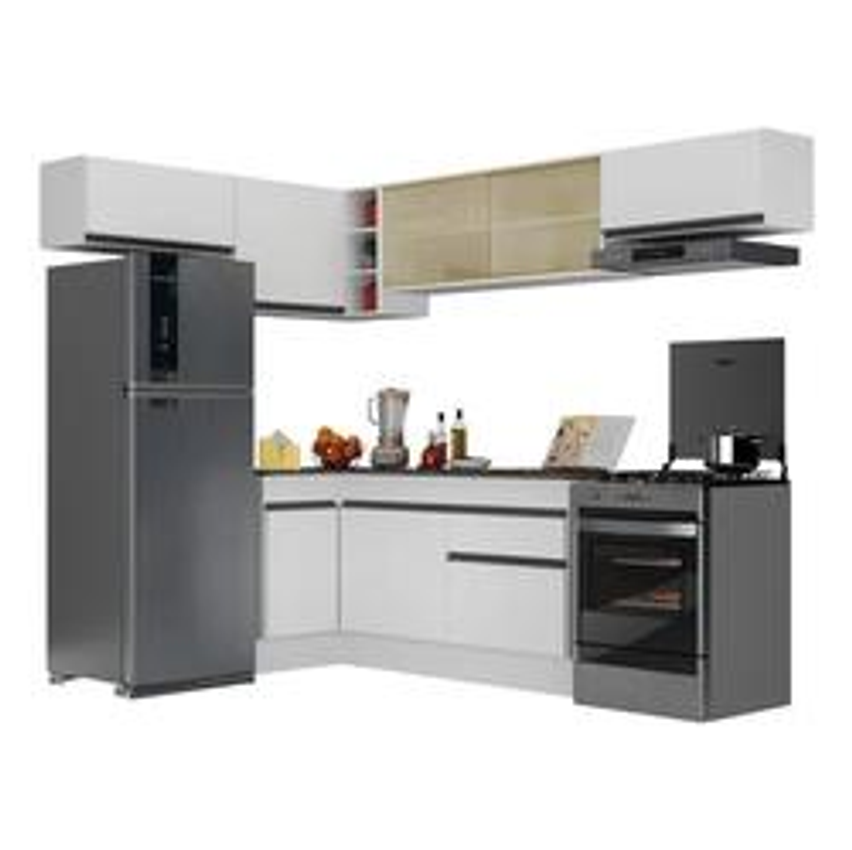 Armário Cozinha Completa De Canto Veneza Multimóveis V2095 Cor Branco/Preto