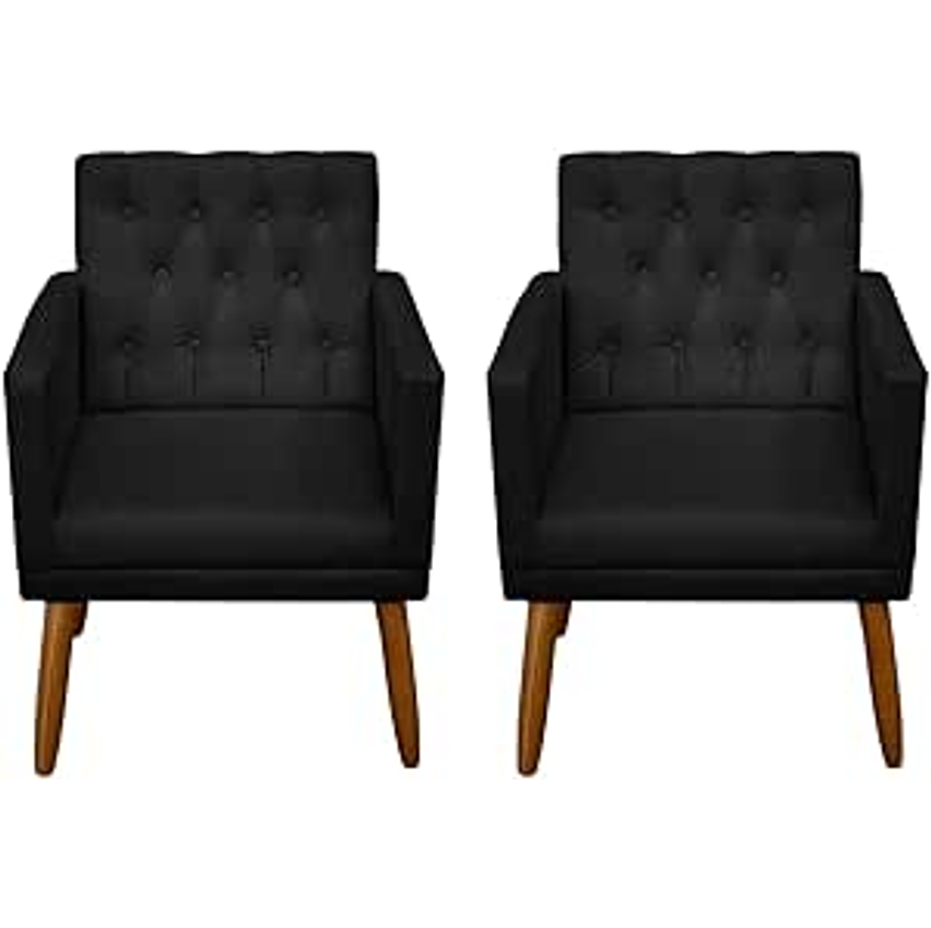 Jogo 2 Poltronas Confortável Para Sala Pequena MOBLAN decor (PRETO)