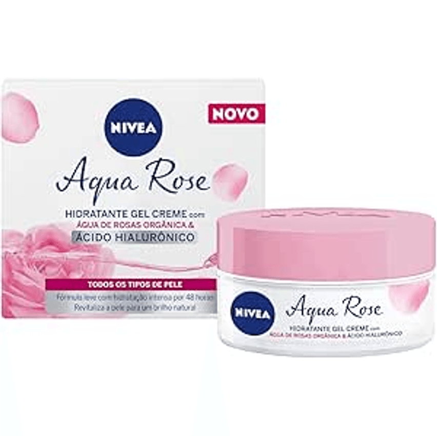 NIVEA Creme Facial Hidratante em Gel Aqua Rose 50ml - Com Ácido Hialurônico e Água de Rosas orgânica, este hidratante em gel de rápida absorção hidrata a pele por 48 horas