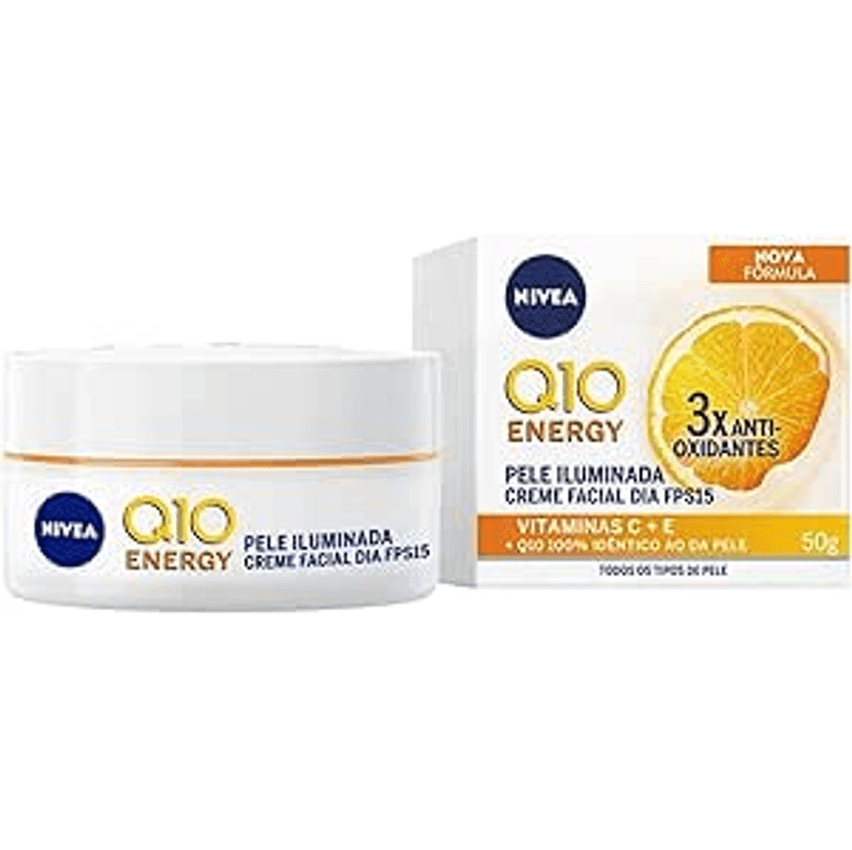NIVEA Creme Facial Antissinais Q10 Energy Dia FPS 15 50g - Proporciona sensação instantânea de pele macia e iluminada, aliviando sinais de cansaço e falta de luminosidade