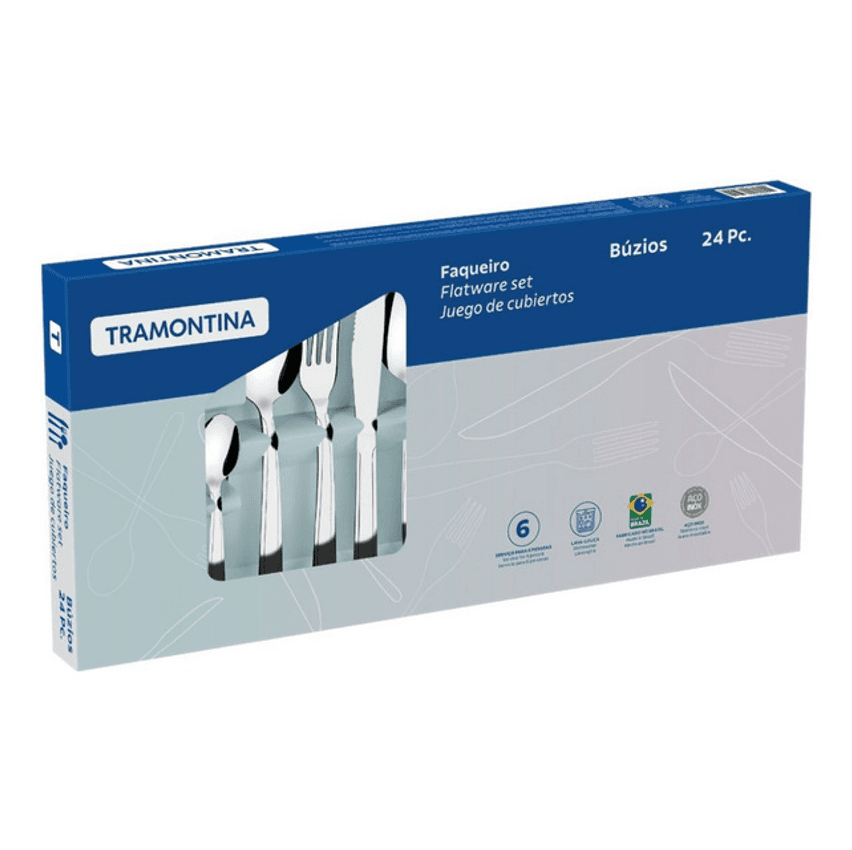 Jogo De Talheres Faqueiro Inox 24 Peças Búzios Tramontina Cor Cinza