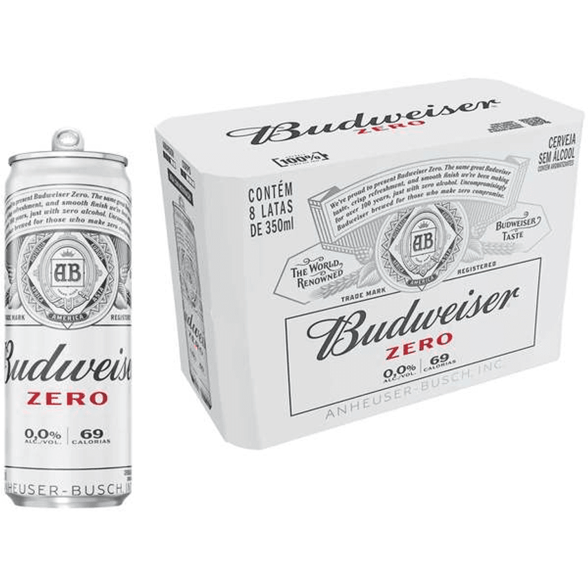 Cerveja Budweiser Zero sem Álcool Malte 8 Unidades Lata 350ml