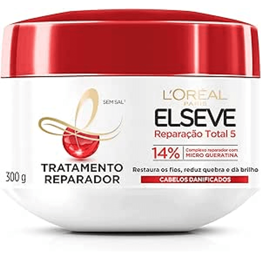 L'Oréal Paris Elseve Creme de Tratamento Reparador Reparação Total 5, Restaura e dá Brilho aos Fios, 300g