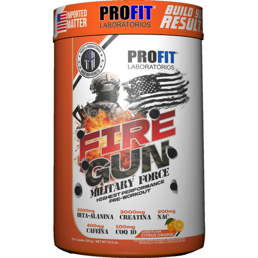 Pré Treino Fire Gun 300g Military Force - Profitlabs Citrus Orange