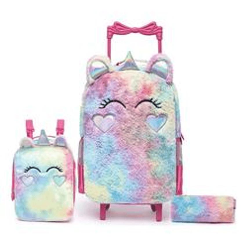 Mochila do rodinha infantil menina Spector Unicórnio de pelúcia cor rosa