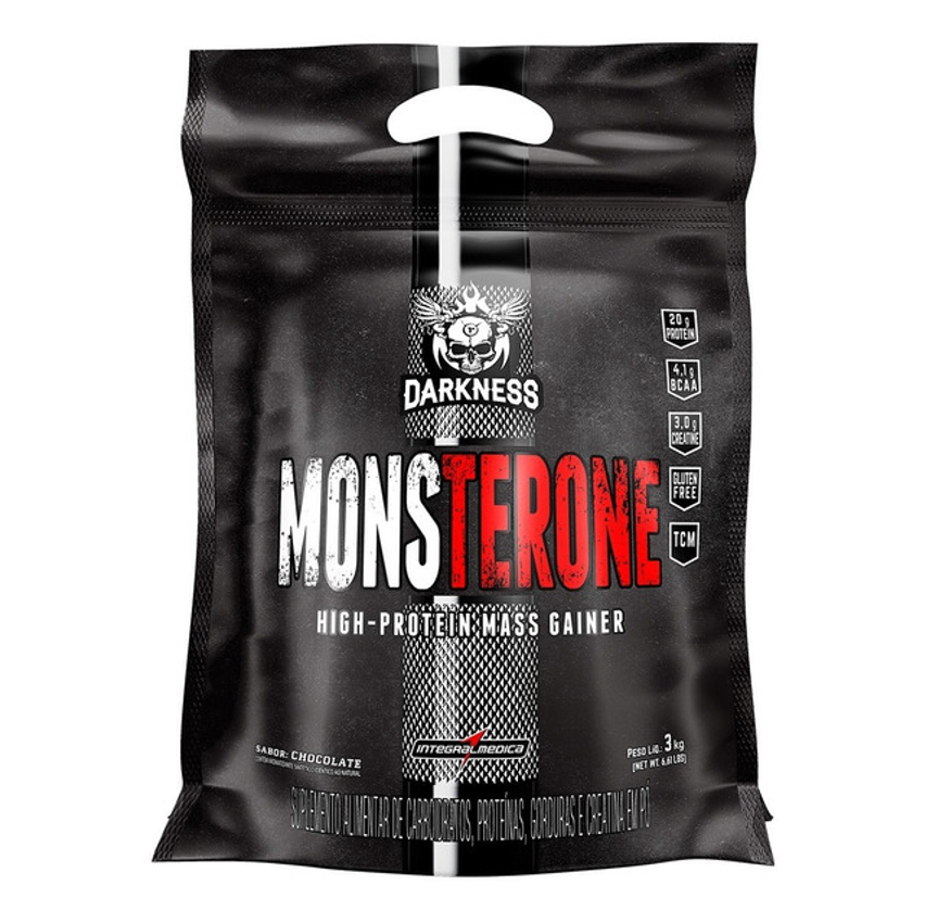 Monsterone Chocolate 3kg Darkness - Hipercalórico, 20g Proteína, Bcaas E Energia Para Ganho De Massa E Performance