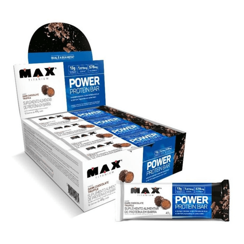 Power Protein Bar 41g Display Com 12 Unid Max Titanium Sabor Dark Chocolate Truffle