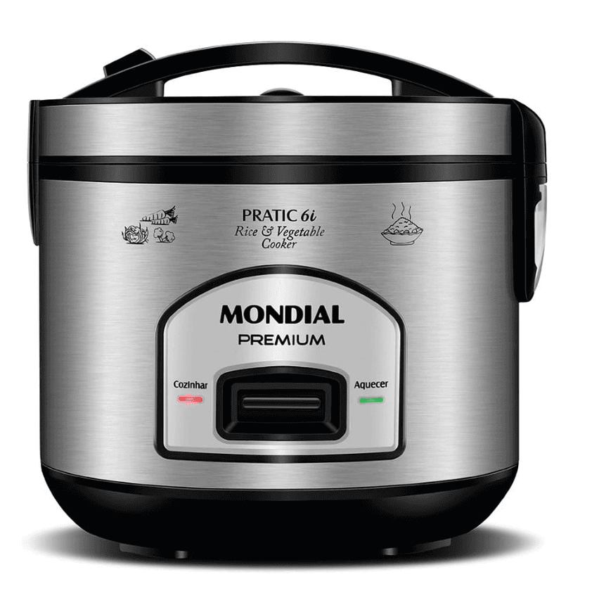 Panela Elétrica de Arroz Mondial PE-43 6 Xícaras - Preta/Inox