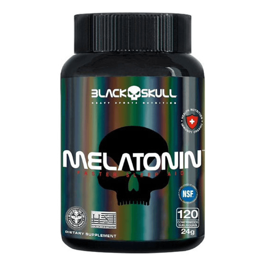 Melatonina Black Skull (120 Comprimidos) Sublingual Sabor Sem Sabor