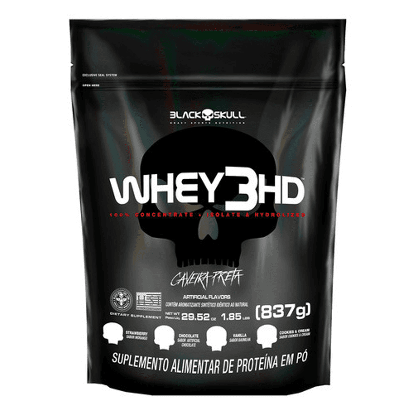 Whey 3hd Black Skull Sabor Morango Em Sachê De 837g