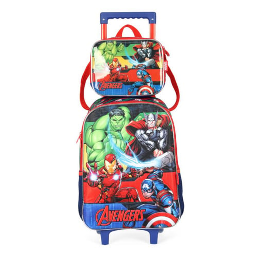 Luxcel Kit Mochila de Rodinhas Lancheira Luxcel Avengers Escolar Cor Azul