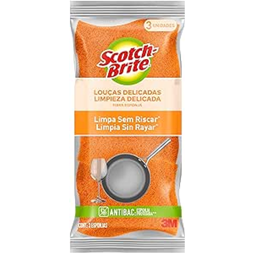 Scotch-Brite, 3M, Esponja para Louças Delicadas, 03 Unidades - Laranja