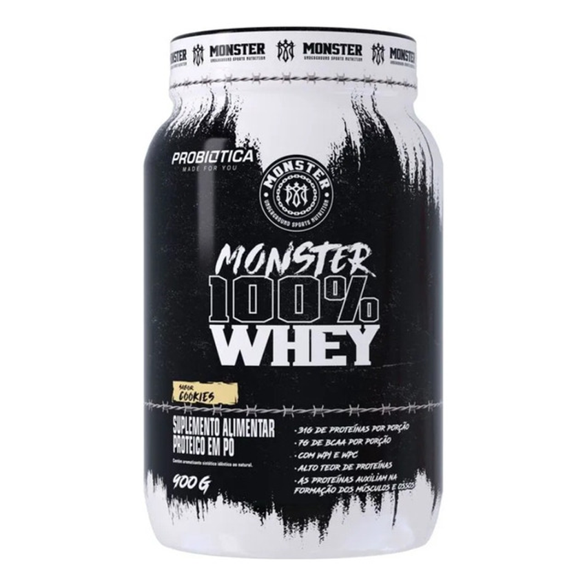 100% Whey Monster 900g Concentrado Isolado Grow Probiótica Sabor Cookies