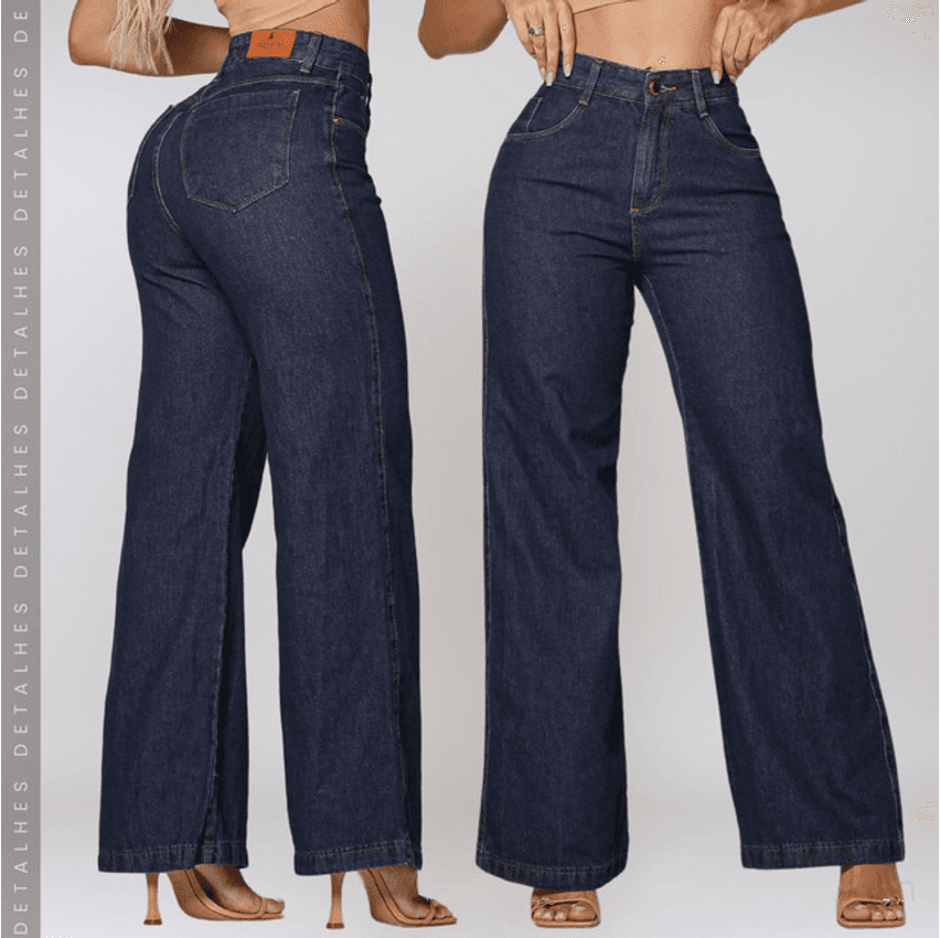 Calça Jeans Wide Leg  Pantalona Cintura Alta Jeans 100% 