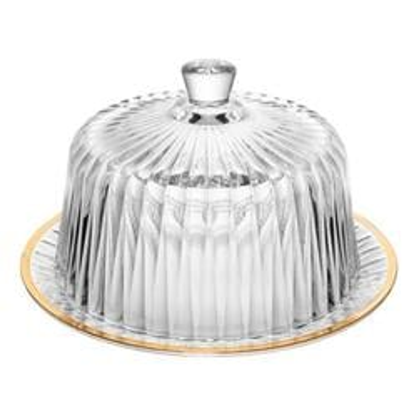 Queijeira Lyor Radial De Cristal Com Tampa E Fio De Ouro