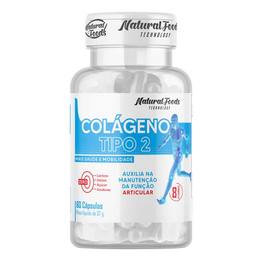 Natural Foods Pote Colageno Tipo 2 + Vitaminas Joelho E Articulação 60 Capsulas Sem Sabor
