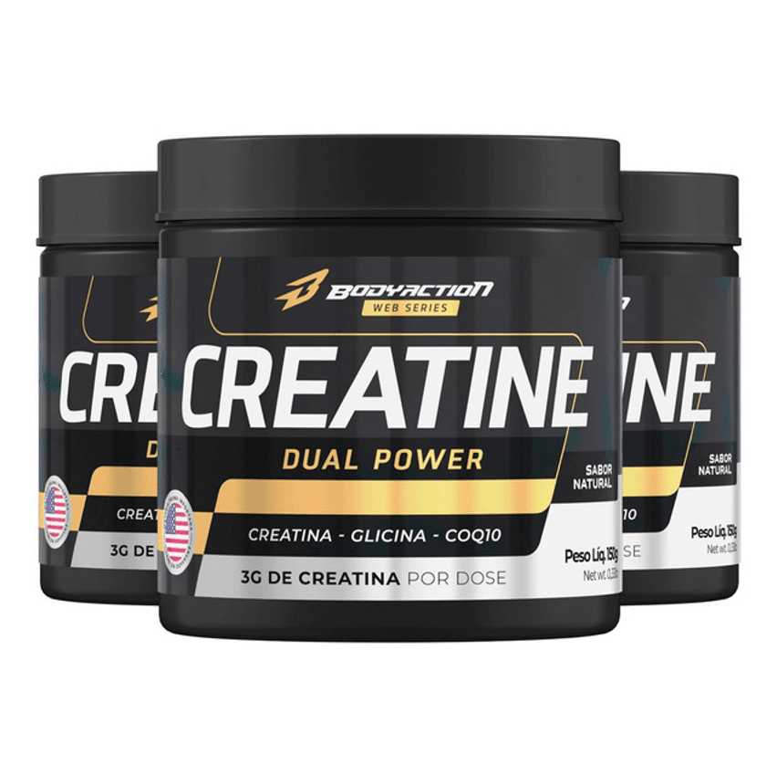 Kit 450g Creatina Monohidratada Dual Power Bodyaction Sabor Sem Sabor