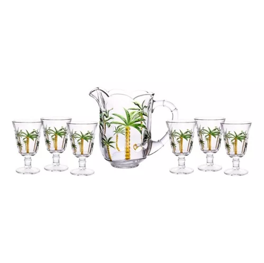 1 Jarra E 6 Taças Palm Hand Painting De Cristal 1,3L - Lyor