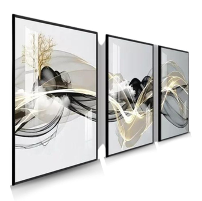 Quadros Decorativos Sala Abstrato Linha Gold Luxo Promoção