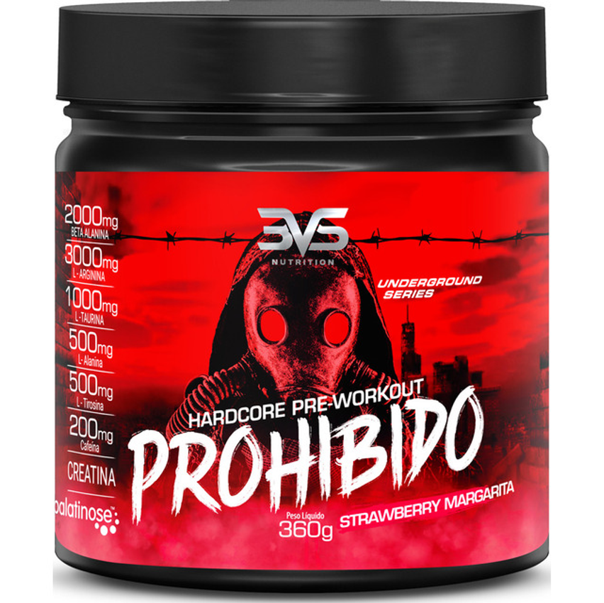 Prohibido Pré Treino 360g - Sabor: Morango (strawberry Margarita) - A Combinação Perfeita De 8 Ingredientes Que Proporcionam Energia Do Início Ao Fim Do Seu Treino