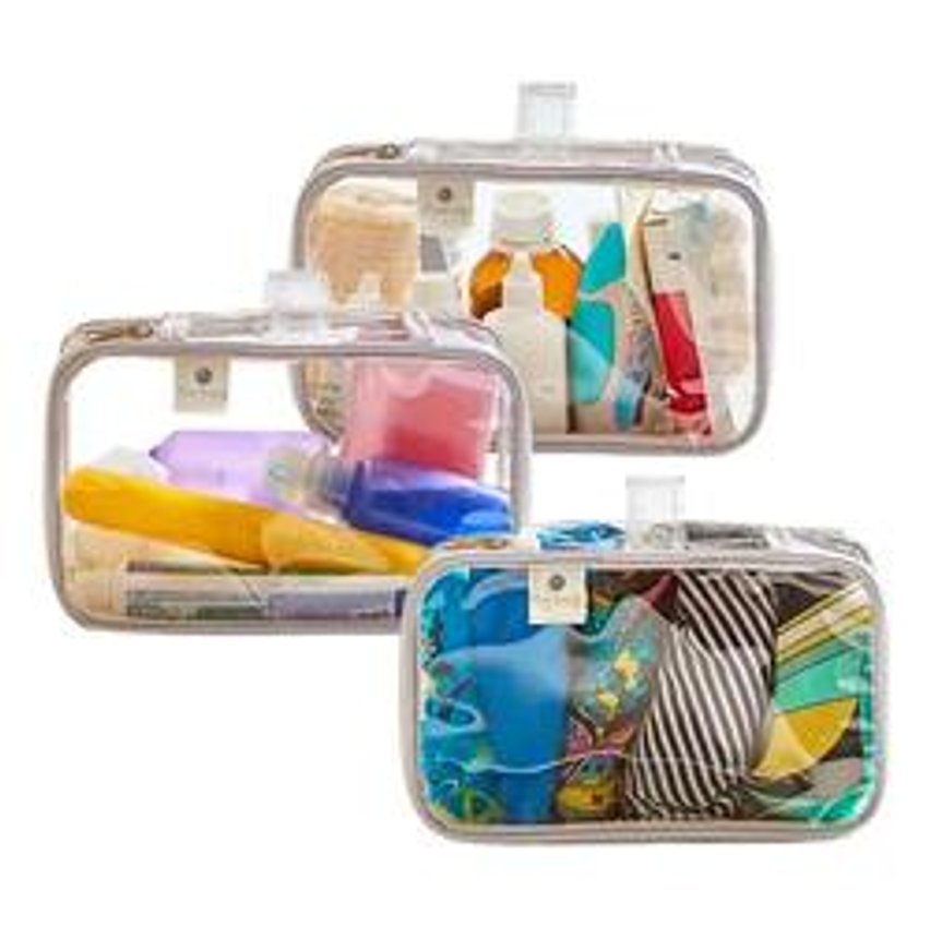 Kit 3 Necessaires Organizadora Multiuso Viagem Mala Férias Cor Branco