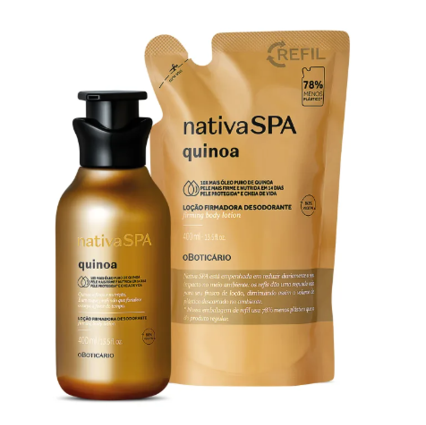 Combo Nativa SPA Quinoa: Loção Firmadora Corporal 400ml + Refil 400ml