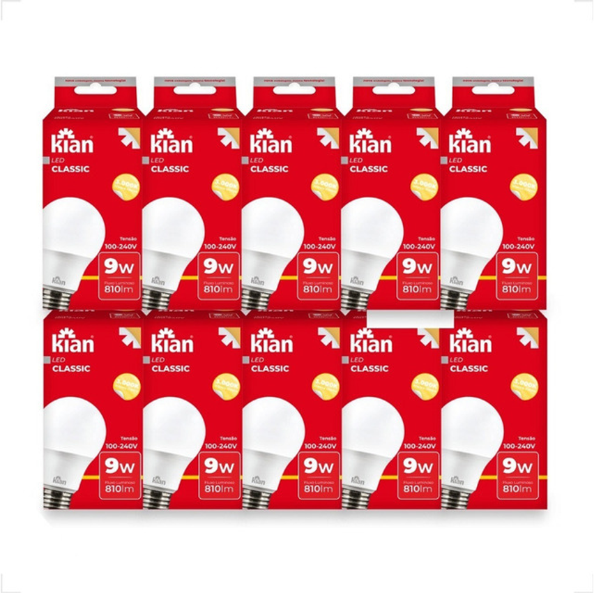 Kit 10 Lâmpada Led 9w Bulbo Branco Frio 6500k Marca Kian Luz Branco-frio