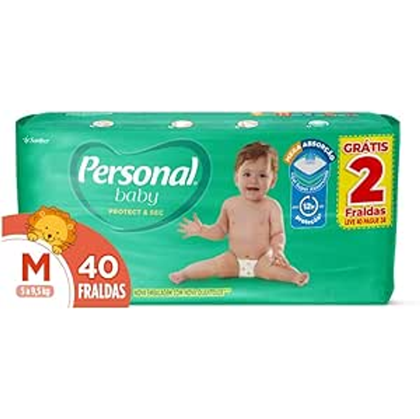 Fralda Infantil Personal Baby Protect e Sec M Mega 9x40pads Leve 40 pague 38 Unidades