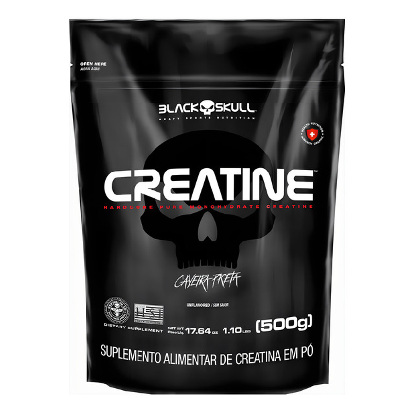 Creatina Monohidratada 500g 100% Pura Black Skull Sabor Sem Sabor