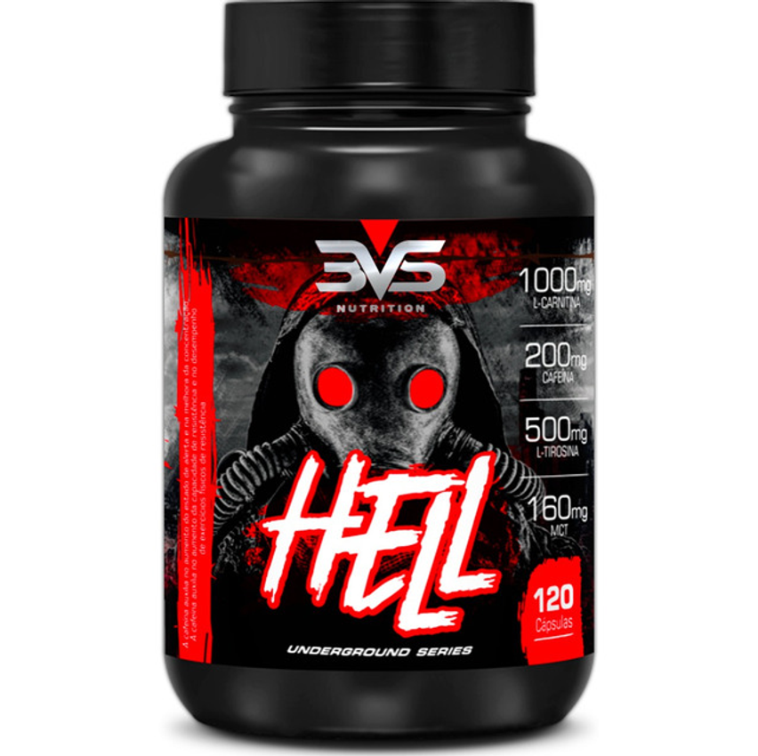 Termogênico Hell - Fórmula Exclusiva Contendo 7 Ingredientes Com Cafeína, L-carnitina, L-tirosina, Mct, Picolinato De Cromo E Vitaminas - 120 Cápsulas