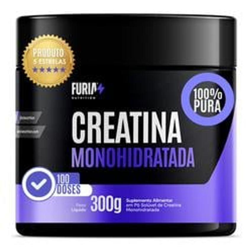 Creatina Monohidratada Fúria 100% Pura 300g Sem Sabor Em Pó