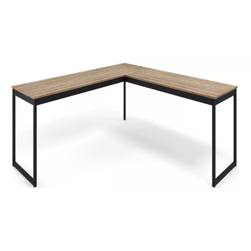 Mesa Em L Industrial Escrivaninha De Canto Nórdico Vintage Ferro E Madeira Laminado Com Preto E-led MESLMAGN E-led Brasil 150x74x45