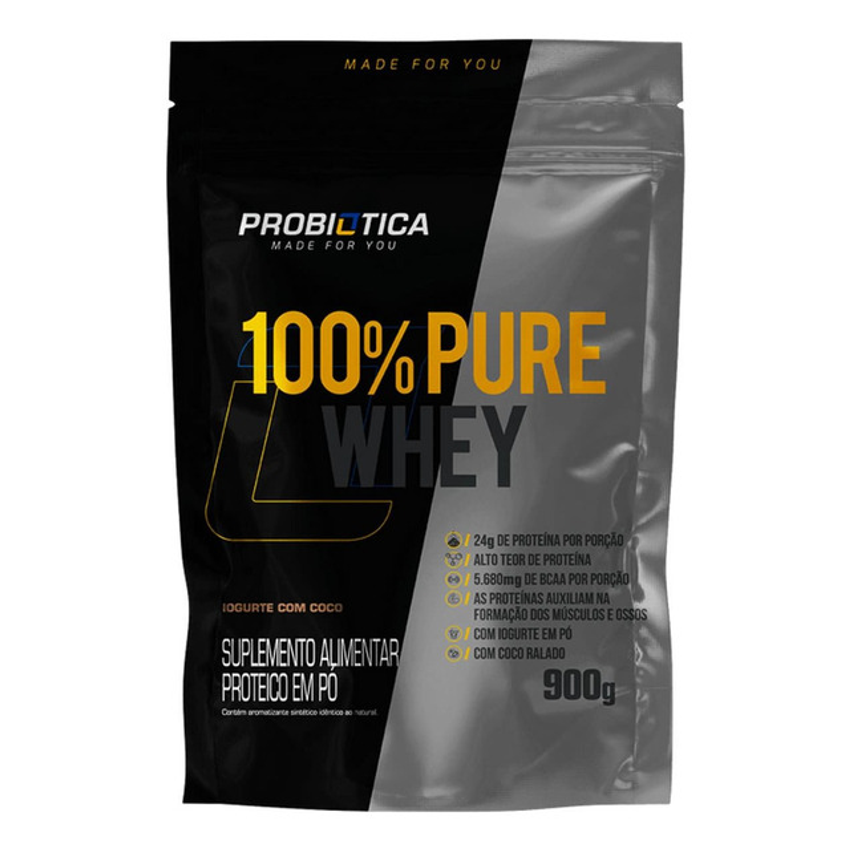 Whey Protein 100 Pure Iogurte C/ Coco Refil 900g Probiótica Sabor Iorgute Com Coco