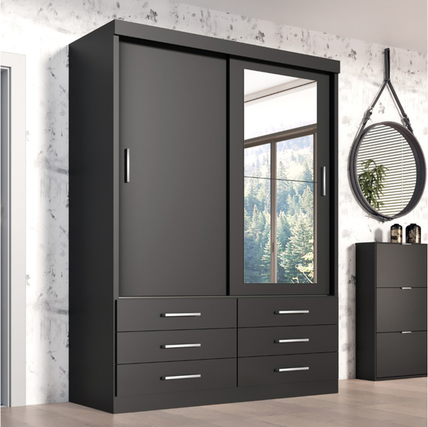 Guarda Roupa Solteiro Capri 2 Portas 6 Gav C/ Espelho Cor Onix
