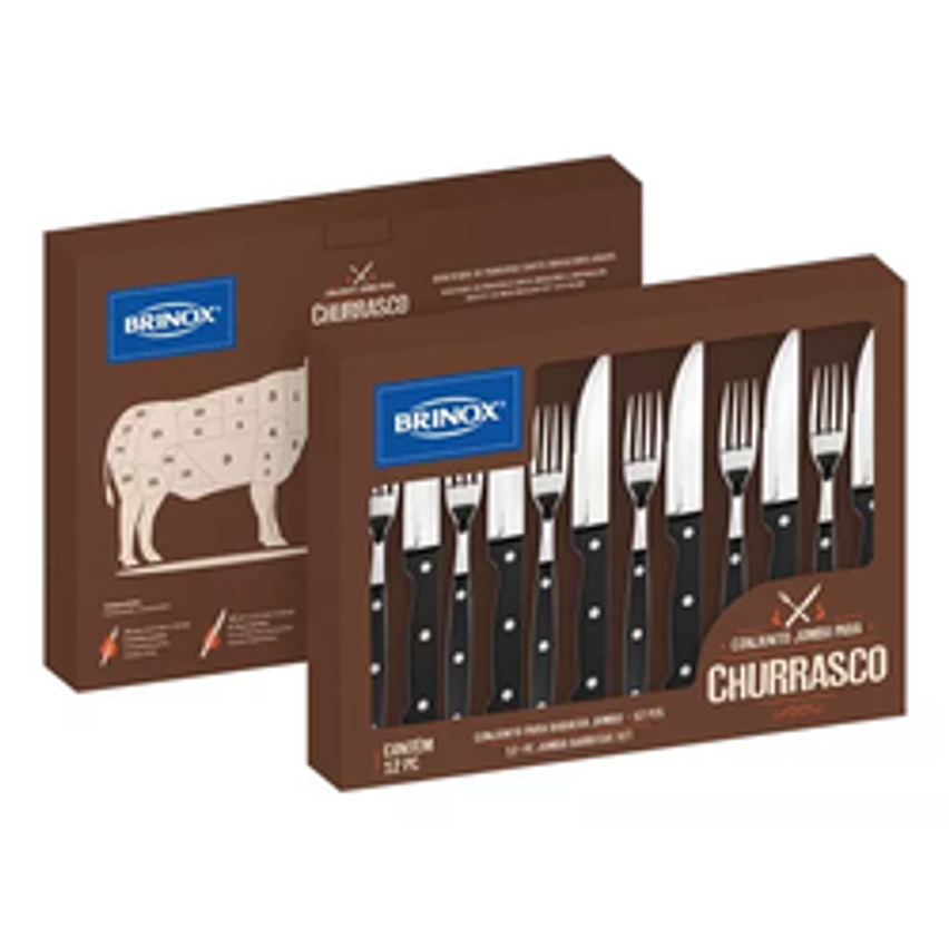 Conjunto Talheres P/churrasco Jumbo 12pcs-preto Brinox
