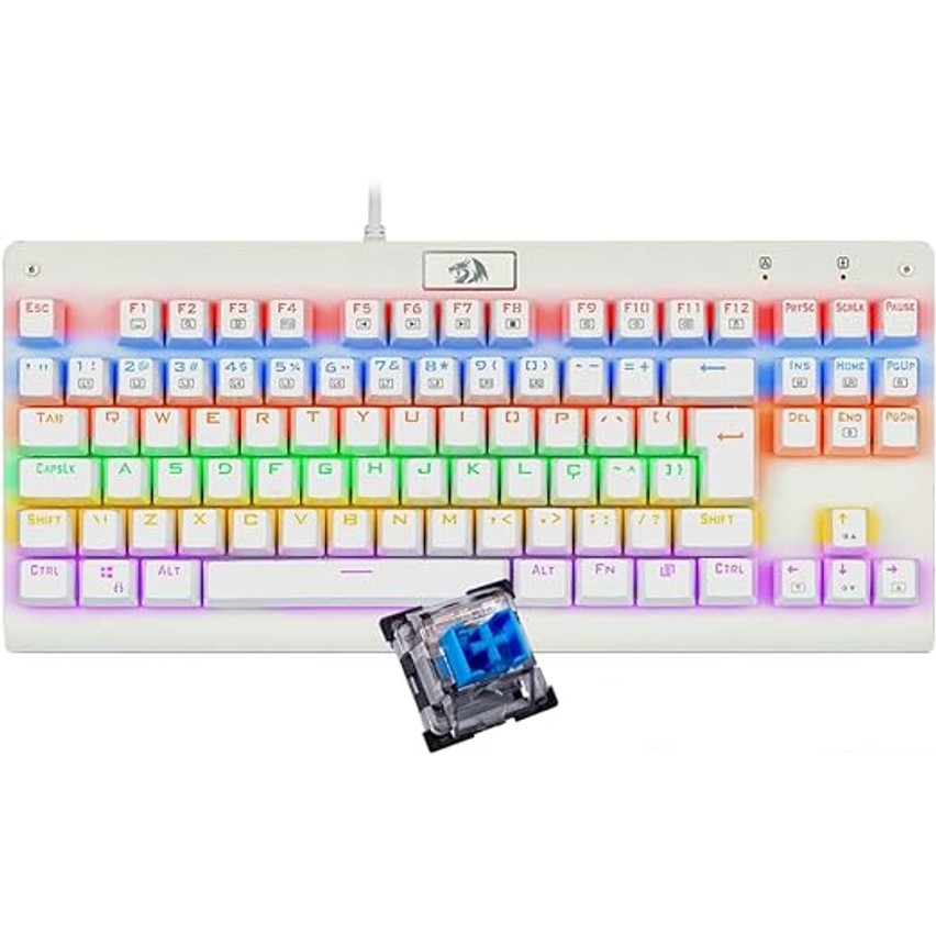 Teclado Mecânico Gamer Redragon Dark Avenger Lunar White IIuminação Rainbow Switch Azul K568W-R