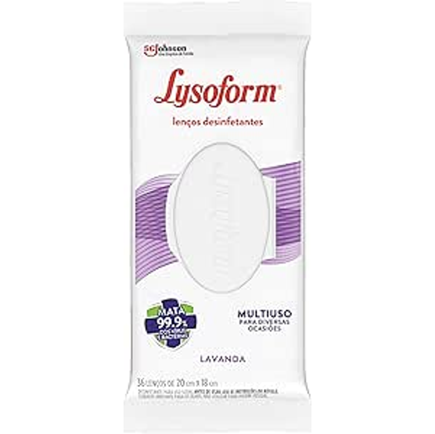 Lysoform Lavanda, Lenço Umedecido Desinfetante Multiuso, 36 unidades