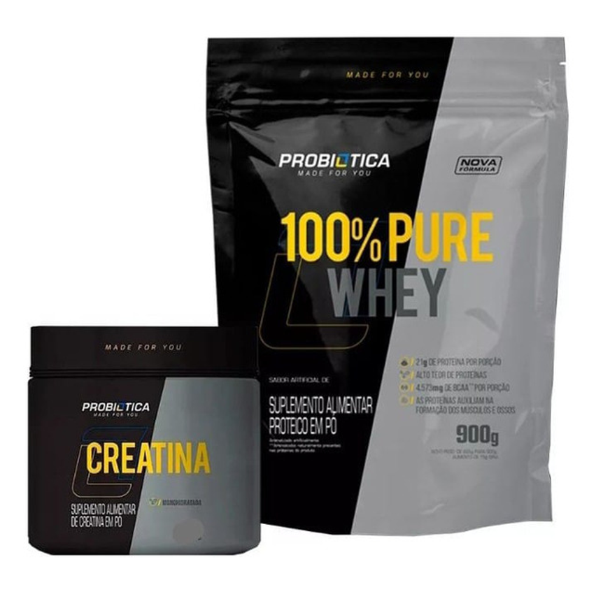 Whey 100% Pure Refil 900g + Creatina Pura 300g - Probiotica