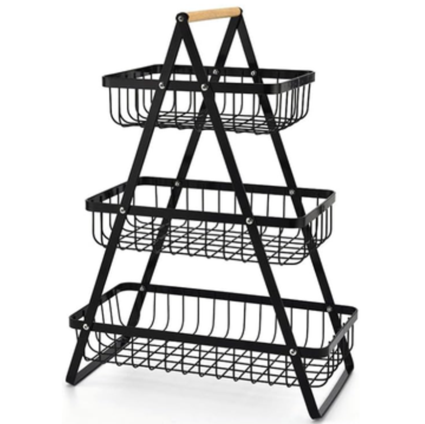 Fruteira de mesa 3 Andares em Metal Organizador Multiuso Cesta Frutas Legumes e Verduras