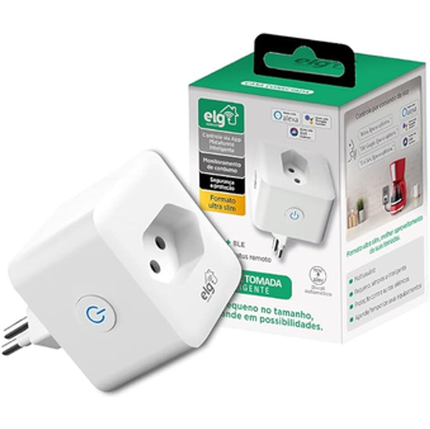 Plug de Tomada Inteligente Bivolt 16A com Conexão WI-FI e Bluetooth Branca - SHPT400 ELG