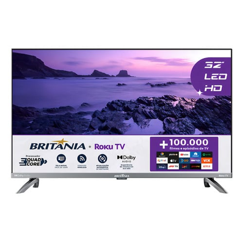 Smart Tv Britânia 32'' Btv32g7pr2csgblh Hd Led Hdmi Roku Tv