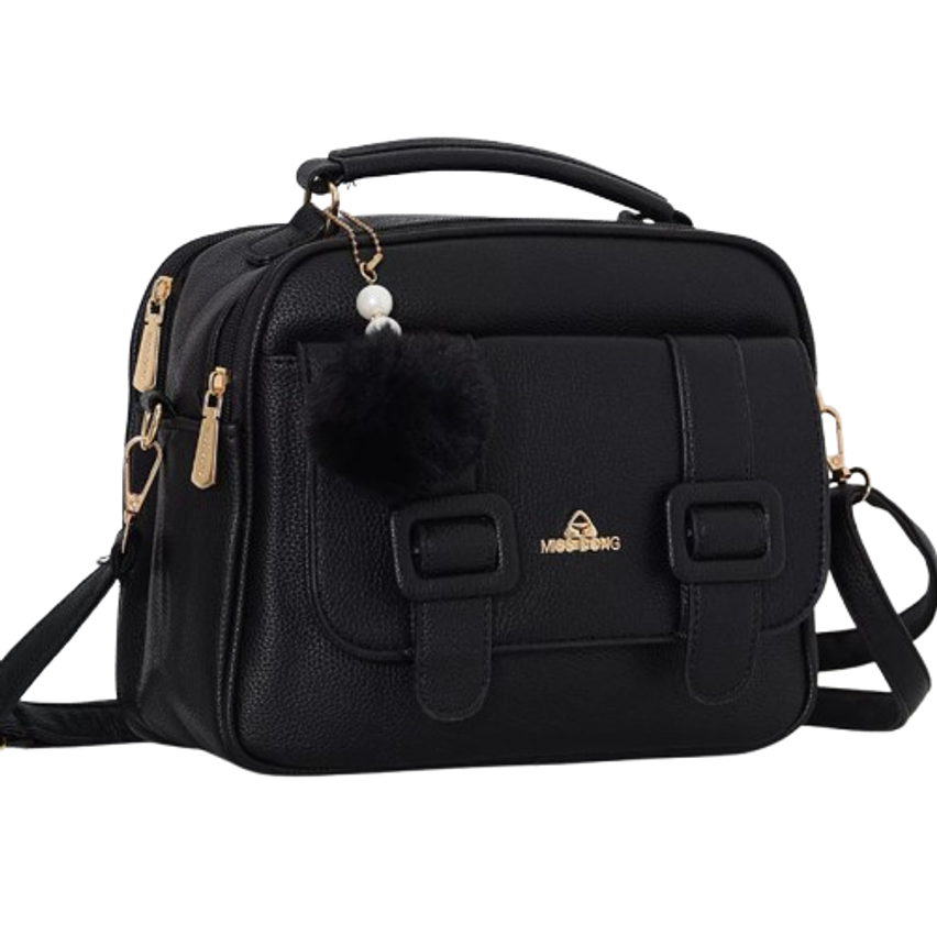 Bolsa Feminina Transversal Média Baú Tiracolo Promoção Preta