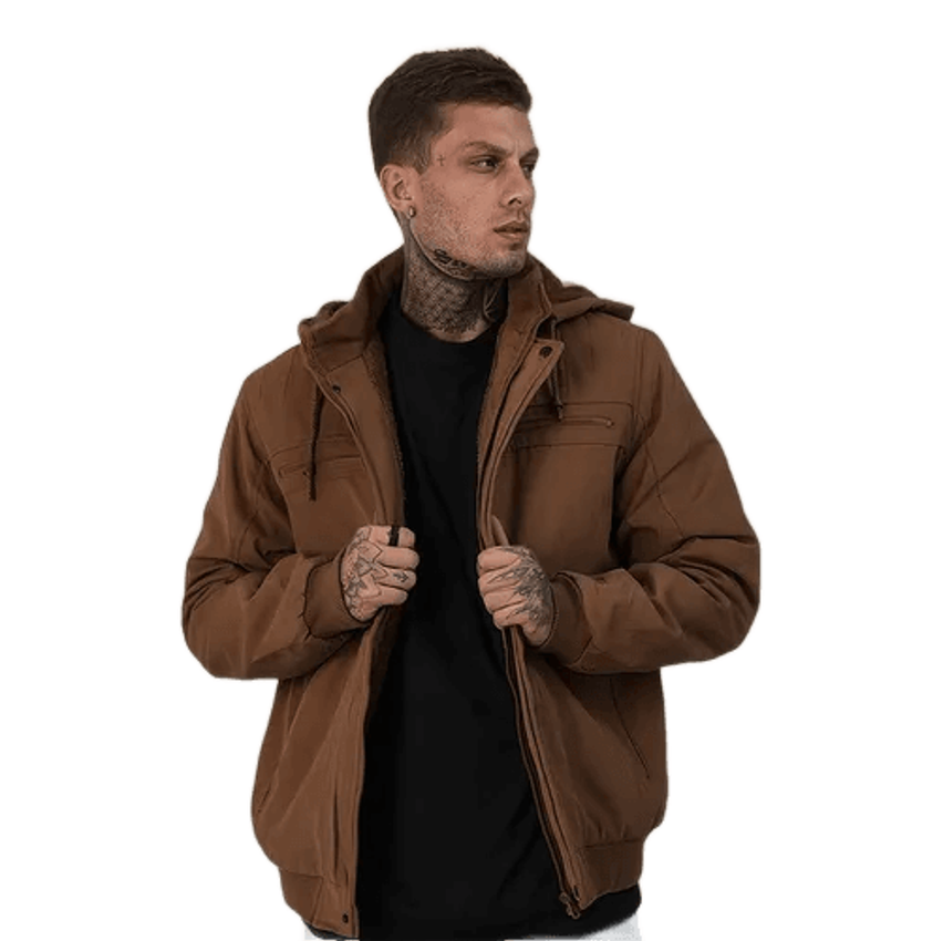 Casaco Masculino Plus Size Jaqueta Sarja Forrada Capuz