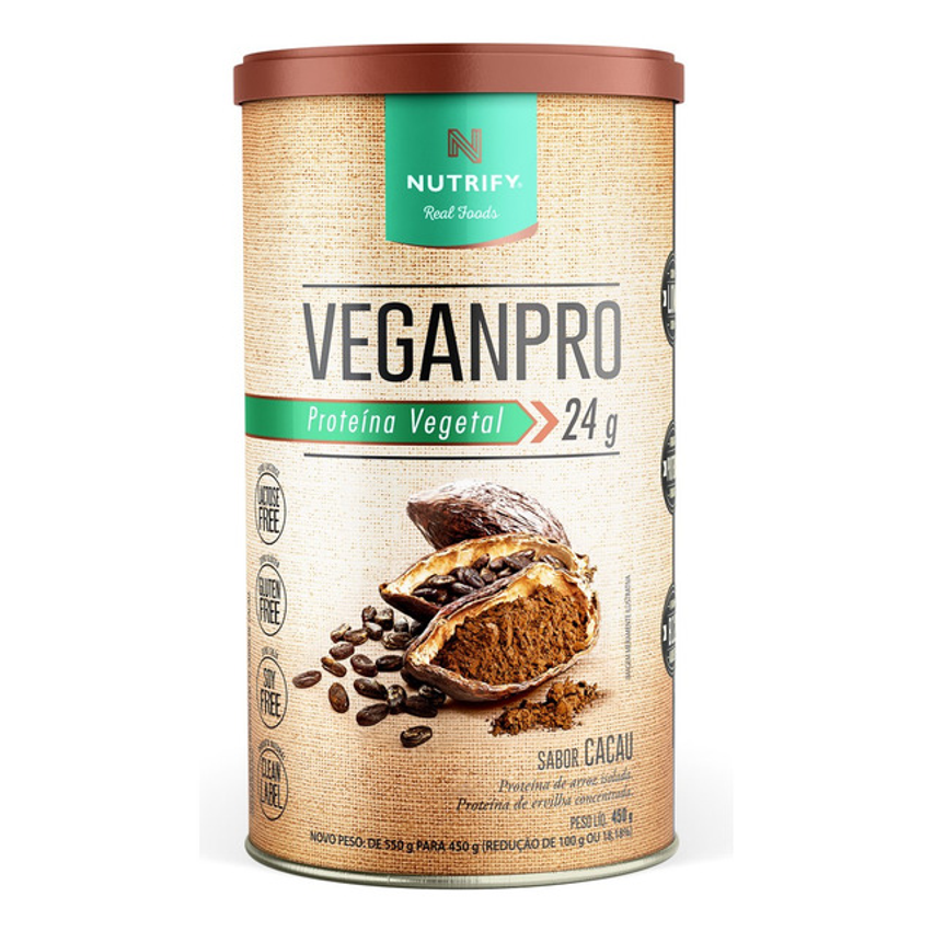 Nutrify Veganpro Pó 450g - Proteína Vegetal - Sem Glúten E Lactose - Cacau Em Pó