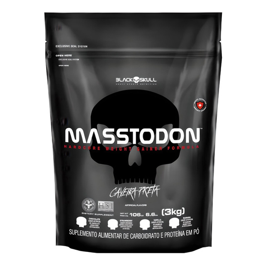 Hipercalórico Masstodon Massa 3kg Black Skull Sabor Chocolate