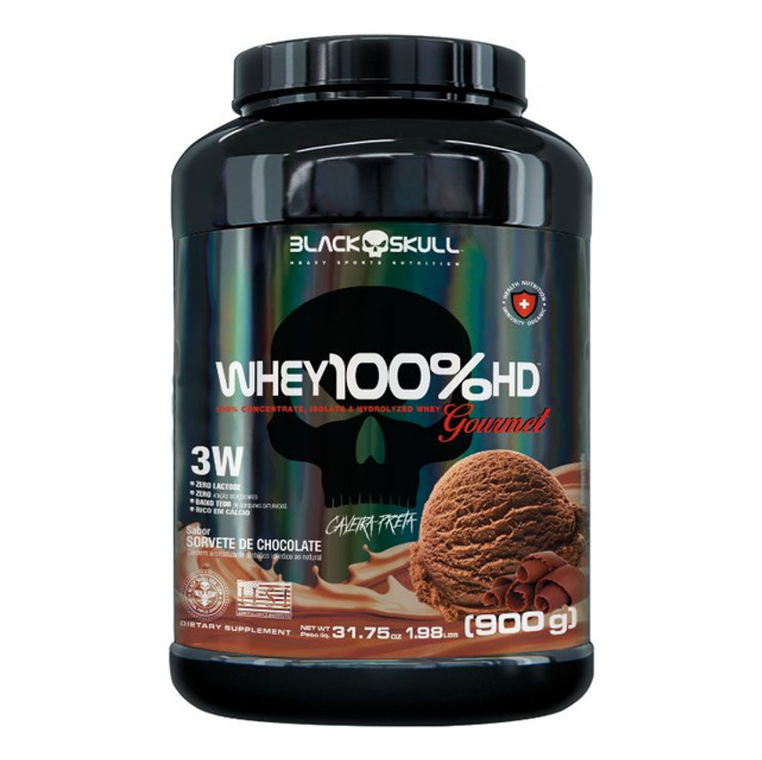 Whey 100%hd Gourmet 900g Black Skull Sabor Chocolate